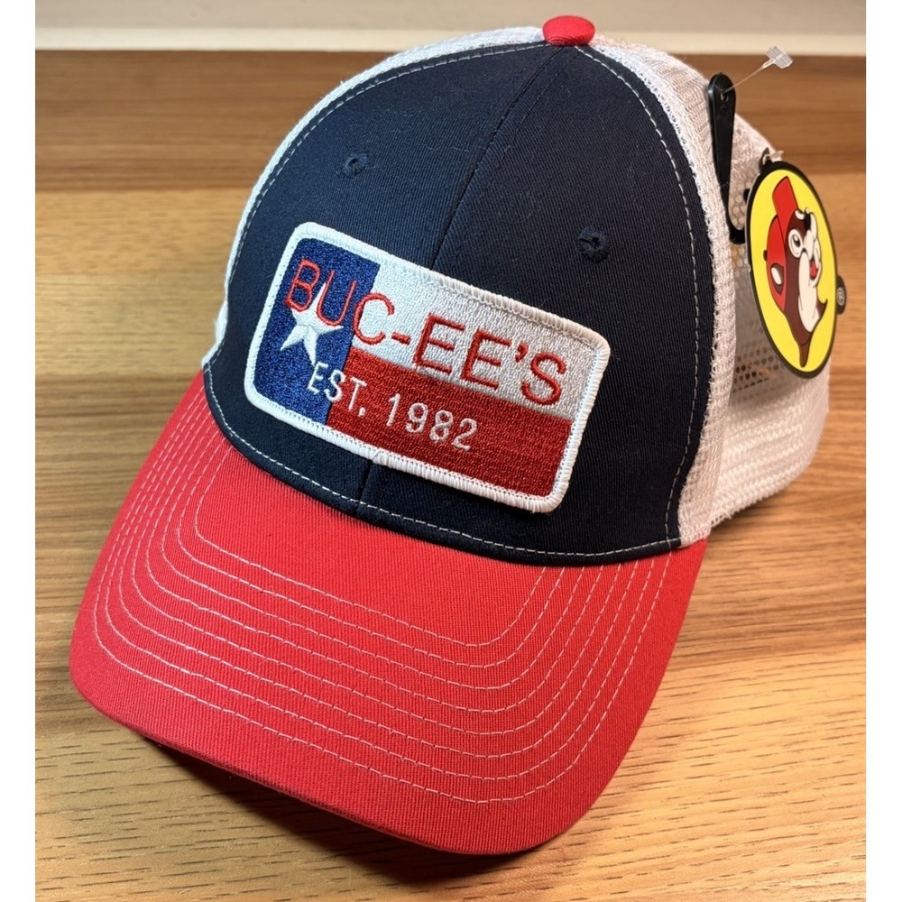 NWT Buc-ee's Trucker Hat Texas Flag Patch Adjustable Snapback Cap Red White Blue